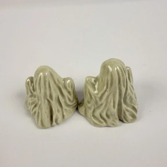 Vintage 1980s Handcrafted Ceramic Ghost Figurines Pair Halloween Decor - Picture 2 of 6